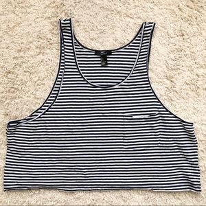 Navy & White Striped Crop Top